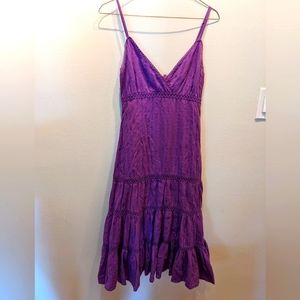 Urban Heritage Purple Boho Cotton midi dress w adjustable spaghetti straps Sz  S